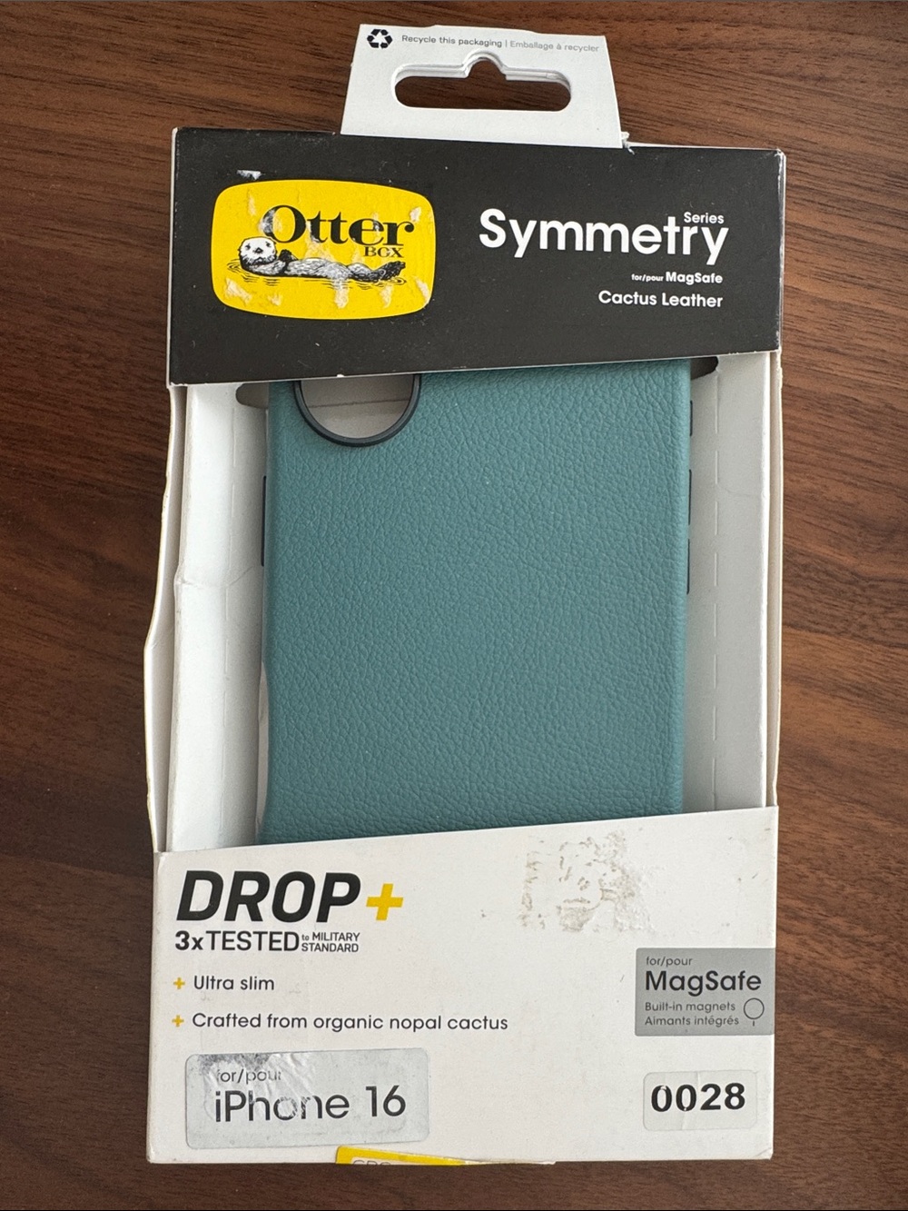 OtterBox Symmetry Series Drop+ Cactus Leather Case for iPhone 16 - Teal Green